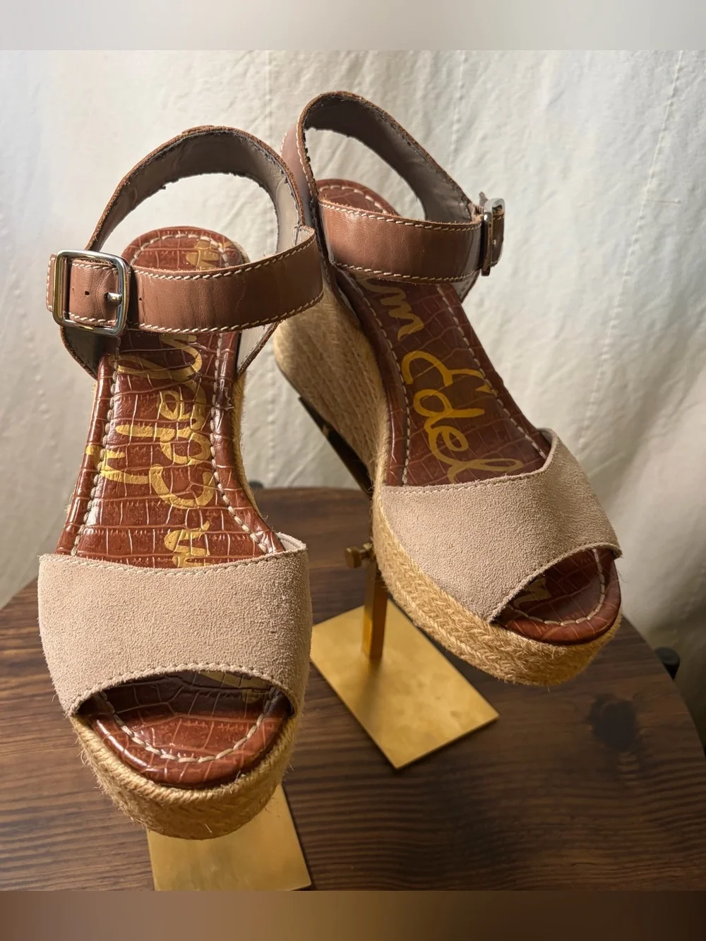 Sam Edelman Dimitra Espadrille Wedge Sandals Size 8.5 Suede Leather Brown Tan⁠